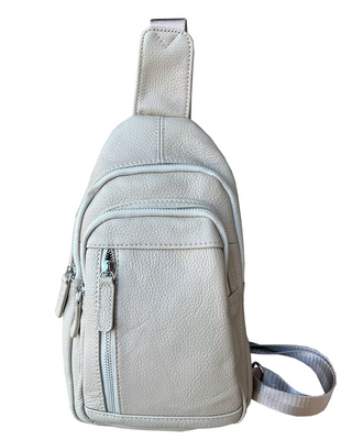 Cream Leather Sling Bag with Adjustable Shoulder Strap
