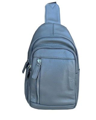 Gray Leather Sling Bag with Adjustable Shoulder Strap